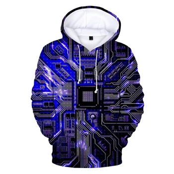 Нов електронен чип, мъжки блузи с 3D принтом на печатна платка, блузи с качулка, мъжки дамски модни и ежедневни забавно hoody с качулка