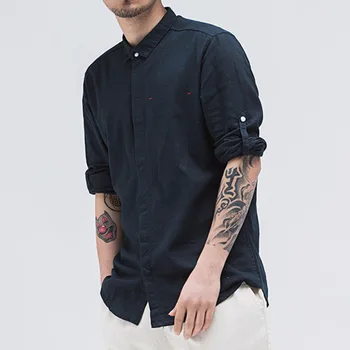 Нова мъжки памучен бельо риза с дълъг ръкав, ежедневен лек однотонная бельо риза 2023, класика в мъжката мода, топ