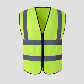 Обичай защитна жилетка с логото на Клас 2, жилетка повишена видимост с 5 джобове и цип, отразяваща комплект за контрол на пътното движение
