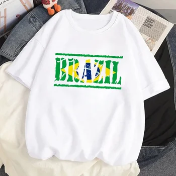 облекло с флага на Бразилия, женска тениска Harajuku y2k, реколта забавна тениска, бяла дамска тениска