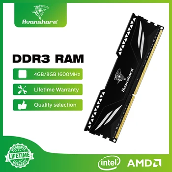Оперативна Памет Avanshare DDR3 4 GB 8 GB 1333 Mhz, 1600 Mhz Памет Настолна Без ECC, Без Буфериране DIMM С Охлаждащ Елек Черен Радиатор