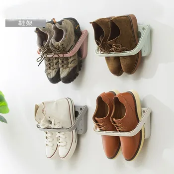 Прости пластмасови стелажи за съхранение на обувки, монтиран на стената водоустойчив багажник, Чехли, Органайзер за обувки за бягане, Аксесоари за спалня, баня с тоалетна.