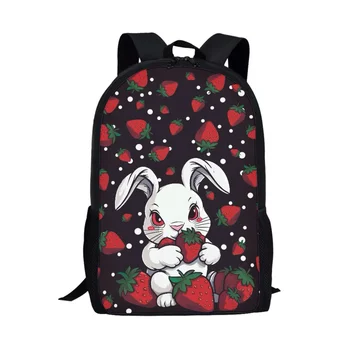 Раница с изображение на привлекателен заек и ягоди за момичета, момчета, юноши, училищни чанти за лаптоп, раници за деца от детската градина, чанти за книги