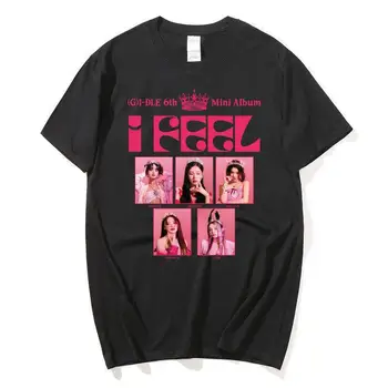 Тениска Gidle I Feel Kpop MIYEON MINNIE Soyeon YUQI SHUHUA, тениска с принтом, Дамски Мъжки памучен тениска, Корейската мода, Върхове за феновете на I-DLE