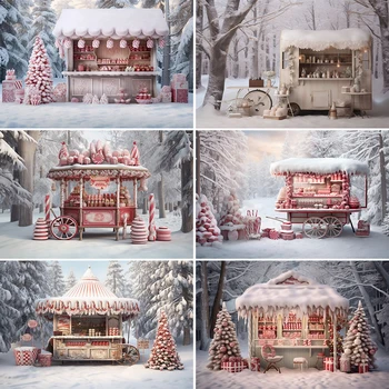 Фон за снимки Mocsicka Коледна Къщичка с бонбони Зимна гора Сняг на Коледа Децата Семеен портрет Декор на Фона на фотографско студио