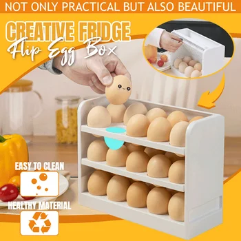 Хладилник-флип-надолу кутия за яйца с Кухненски хладилник Поставки за яйца и кнедлите 3-слойный рафтове за съхранение на яйца Тава Организация домашна кухня
