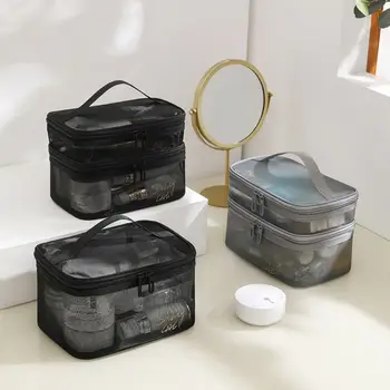 Чанта-органайзер за тоалетни консумативи с голям капацитет, козметични чанти, Окото чанта за съхранение, Двупластова Обещаваща косметичка